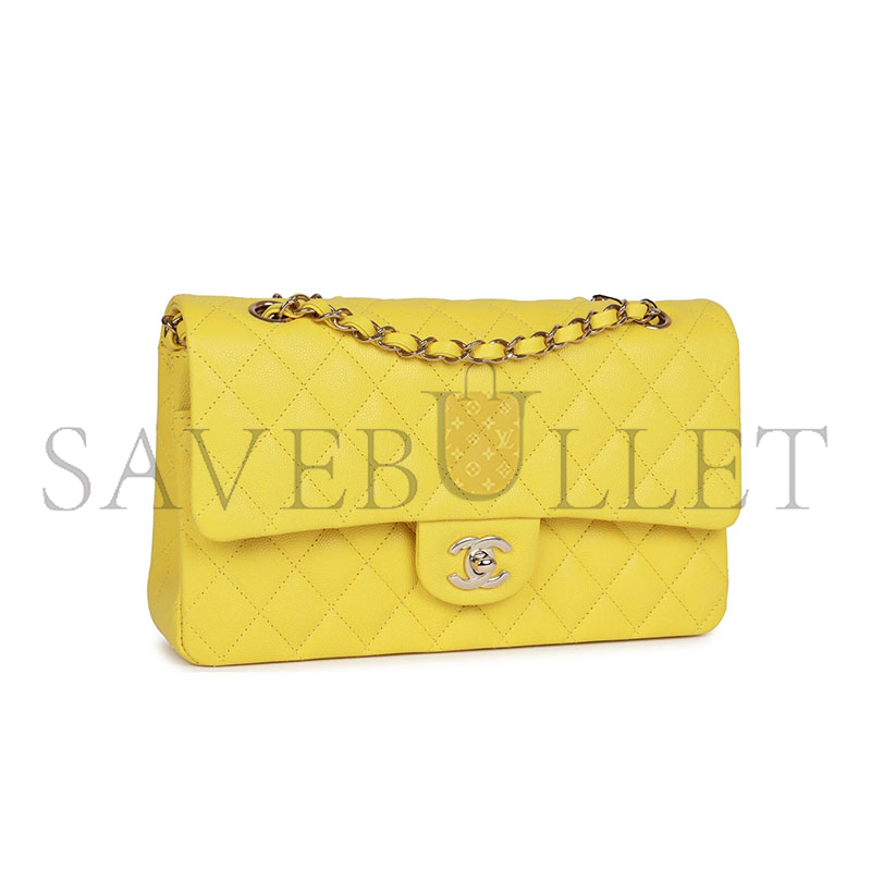Ch*el master caviar medium classic double flap bag yellow light gold hardware a01112 (25*15*7cm)